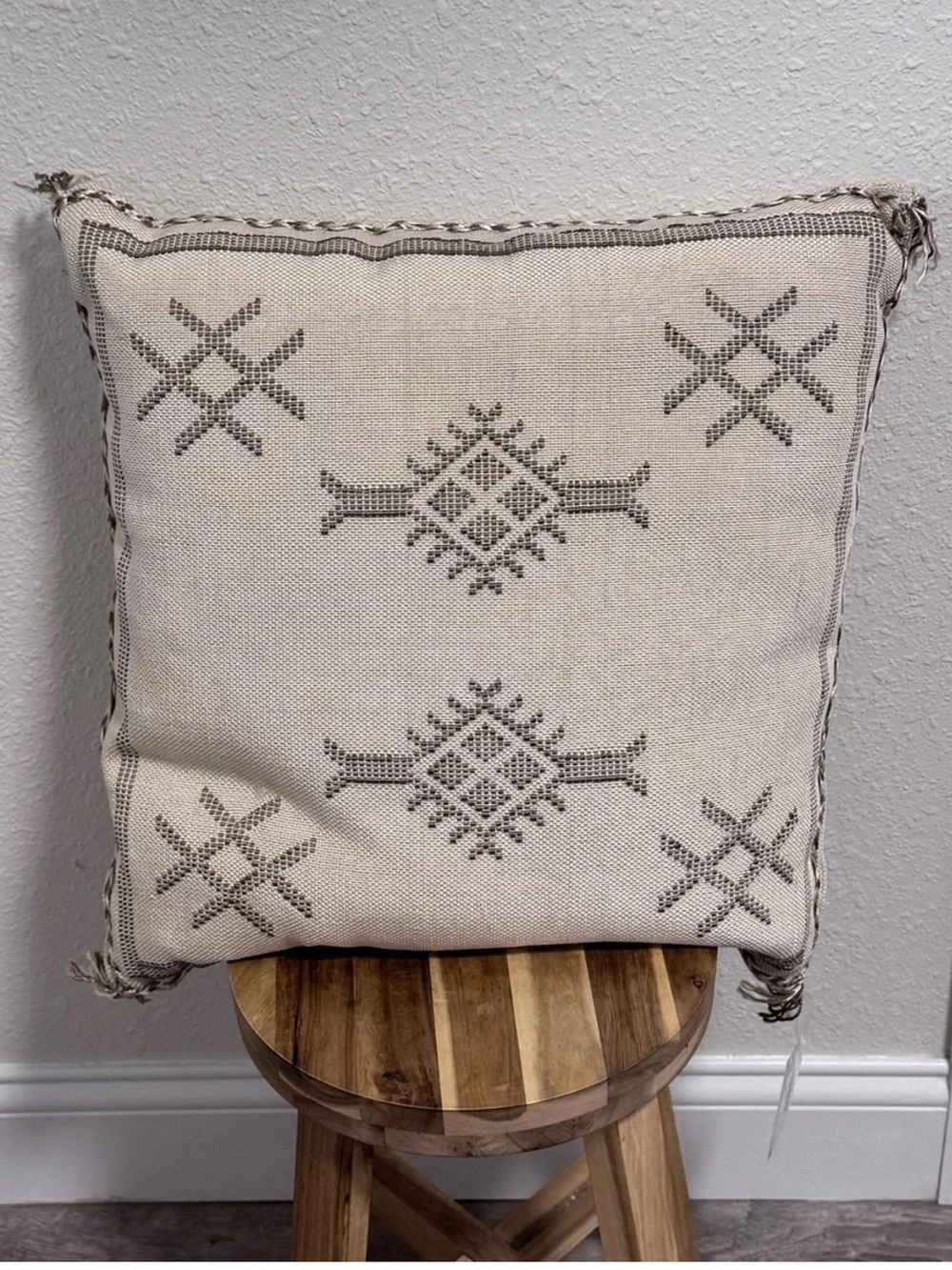 NWT Four Hands Studio Sabra Pillow Khaki Stitch 20x20 Boho